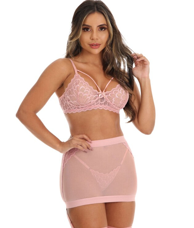 Conjunto sensual sem bojo com Saia transparente – Lais