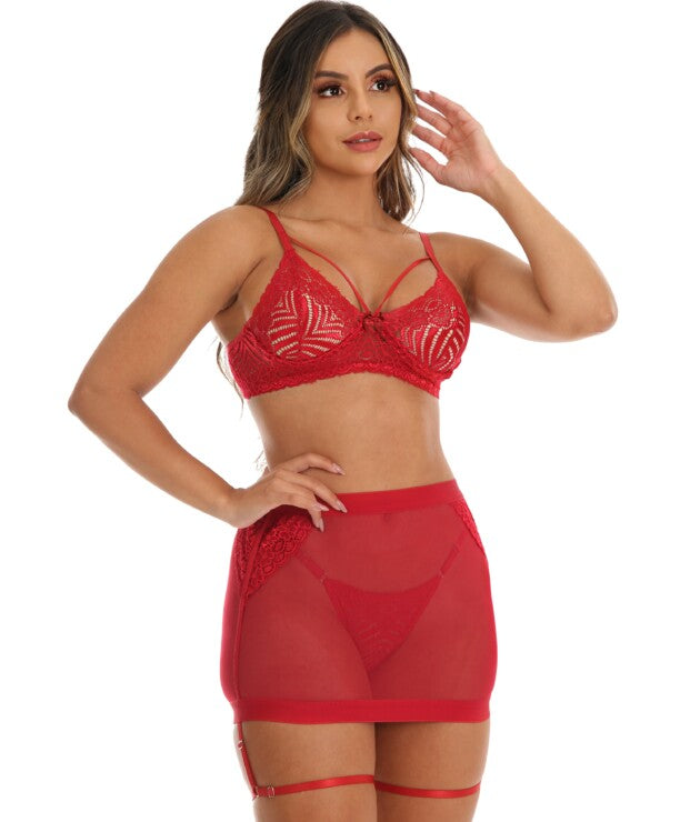 Conjunto sensual sem bojo com Saia transparente – Lais