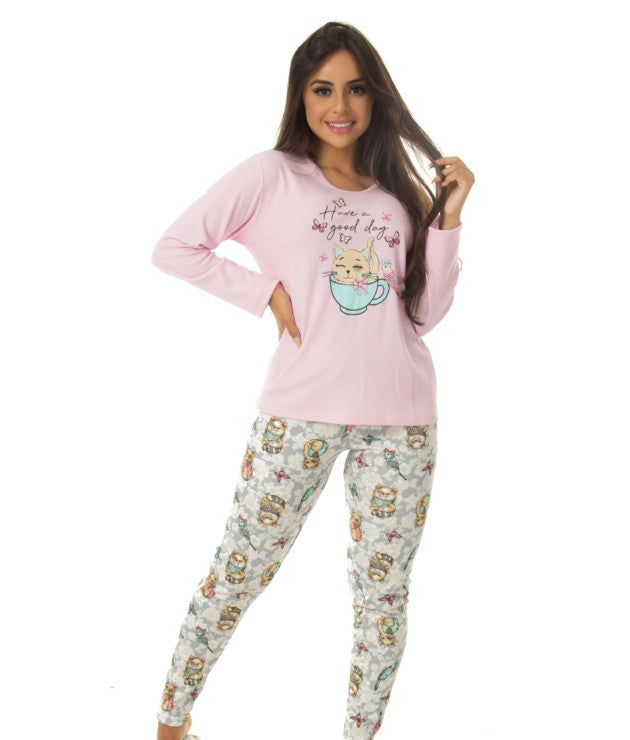 Pijama estampado manga longa