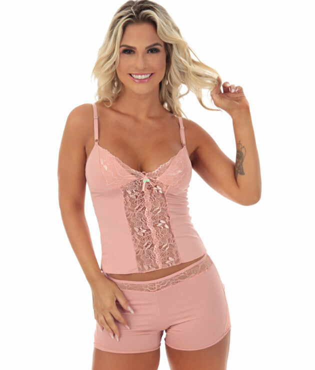 Baby doll em microfibra com renda – Lena