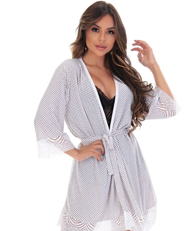 Robe em liganete estampada com renda – Josane